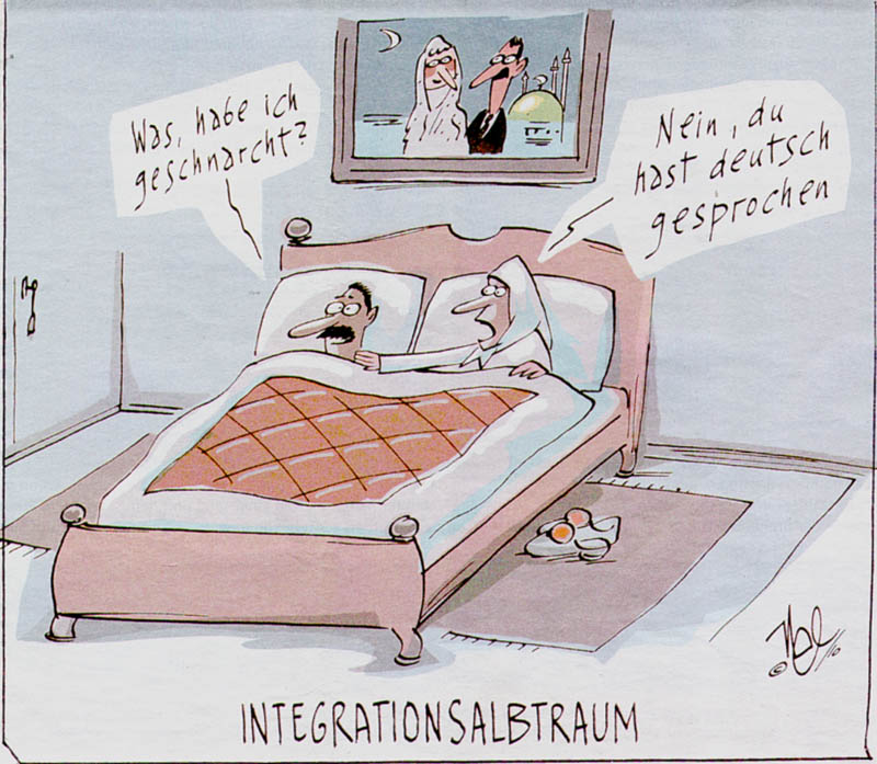Abschließende Testfrage: Was hat dieser Cartoon mit Orientalismus, Herrschaftsdiskurs und antimuslimischem Rassismus zu tun? Und wo erscheint sowas?